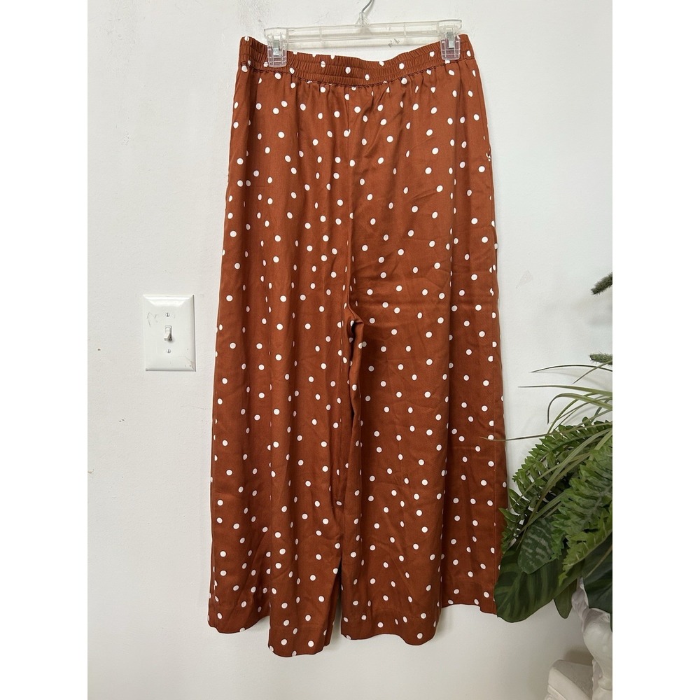 Anthropologie Maeve Pleated Wide Leg Pants Isobel Orange Polka Dot Size M - Picture 4 of 7
